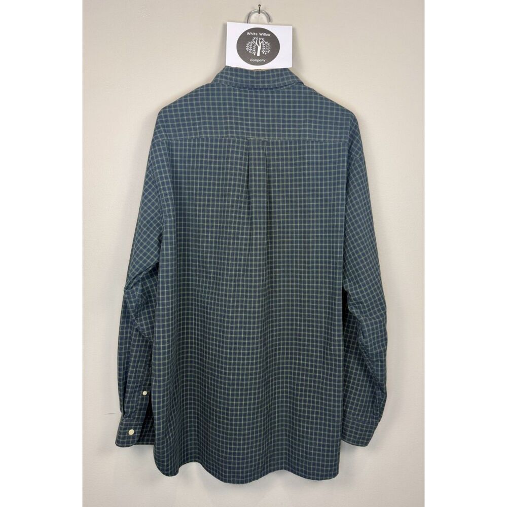 Y2K Nautica Men's Green and Navy Plaid Long Sleeve Button Down Size XL - Picture 2 of 15